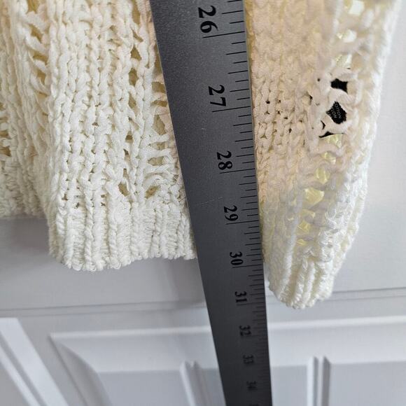 Torrid Open Knit Blouse Women 2X Cream Boho Cottage Coastal Short Sleeve Neutral - Picture 7 of 9